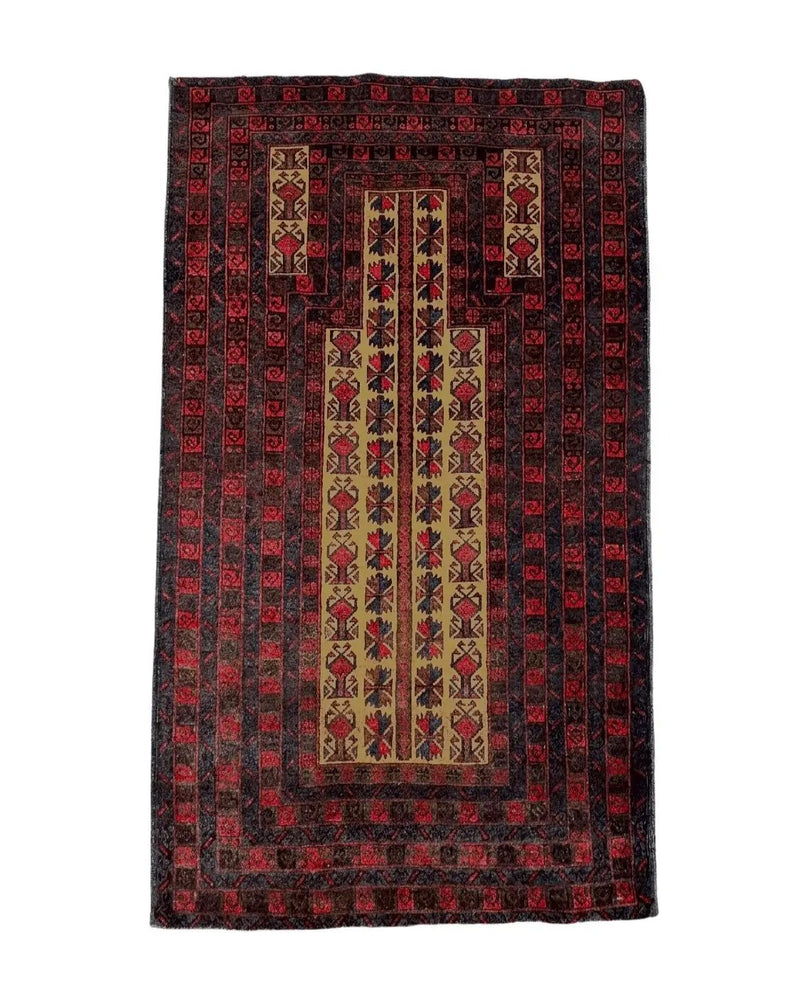 3 X 3.5 New Vintage Handmade Wool Rug Tribal Turkoman Balouch Red Prayer Rug by Jewel Rugs