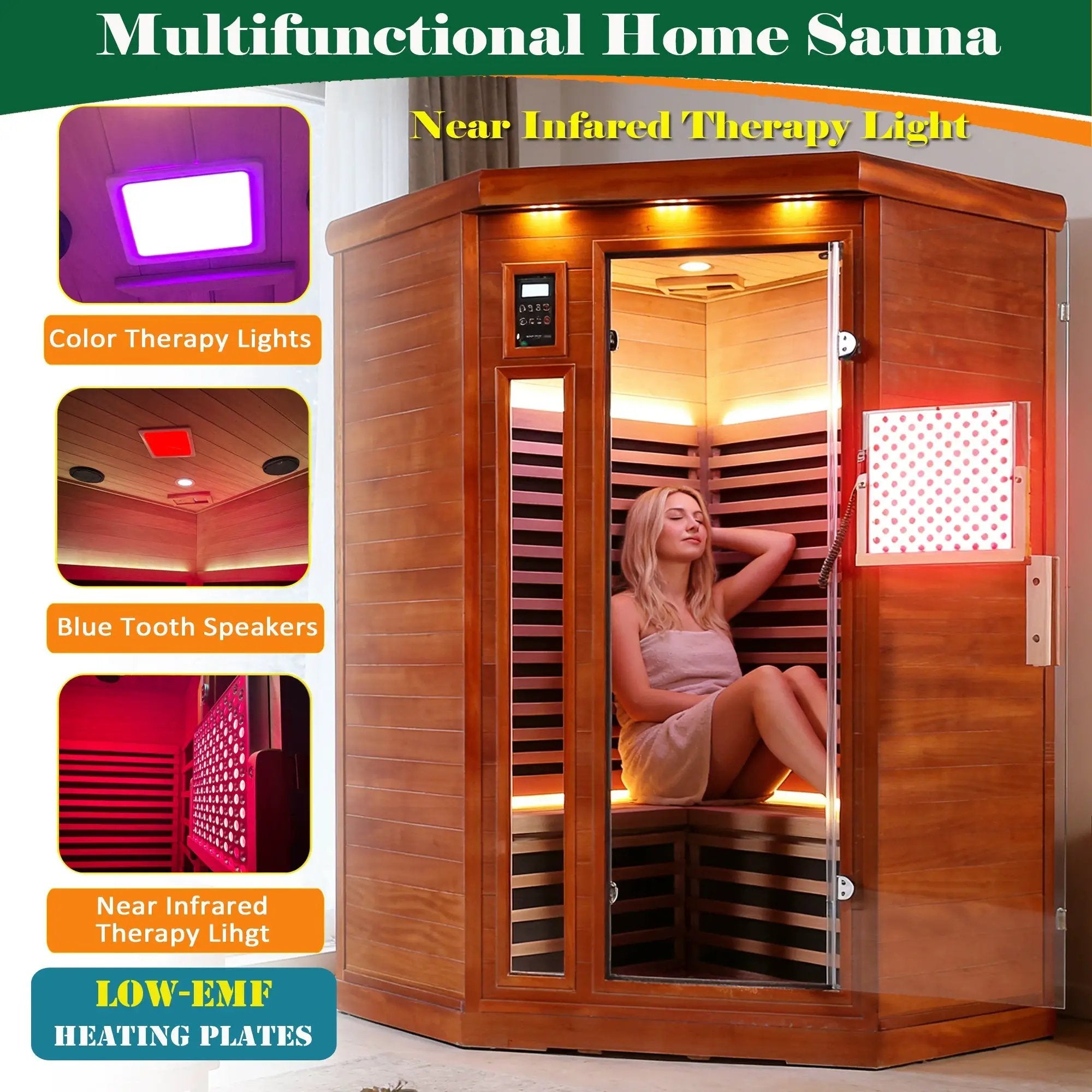 Far infrared corner sauna room Low EMF red sauna therapy two persons by HouseOfZazla