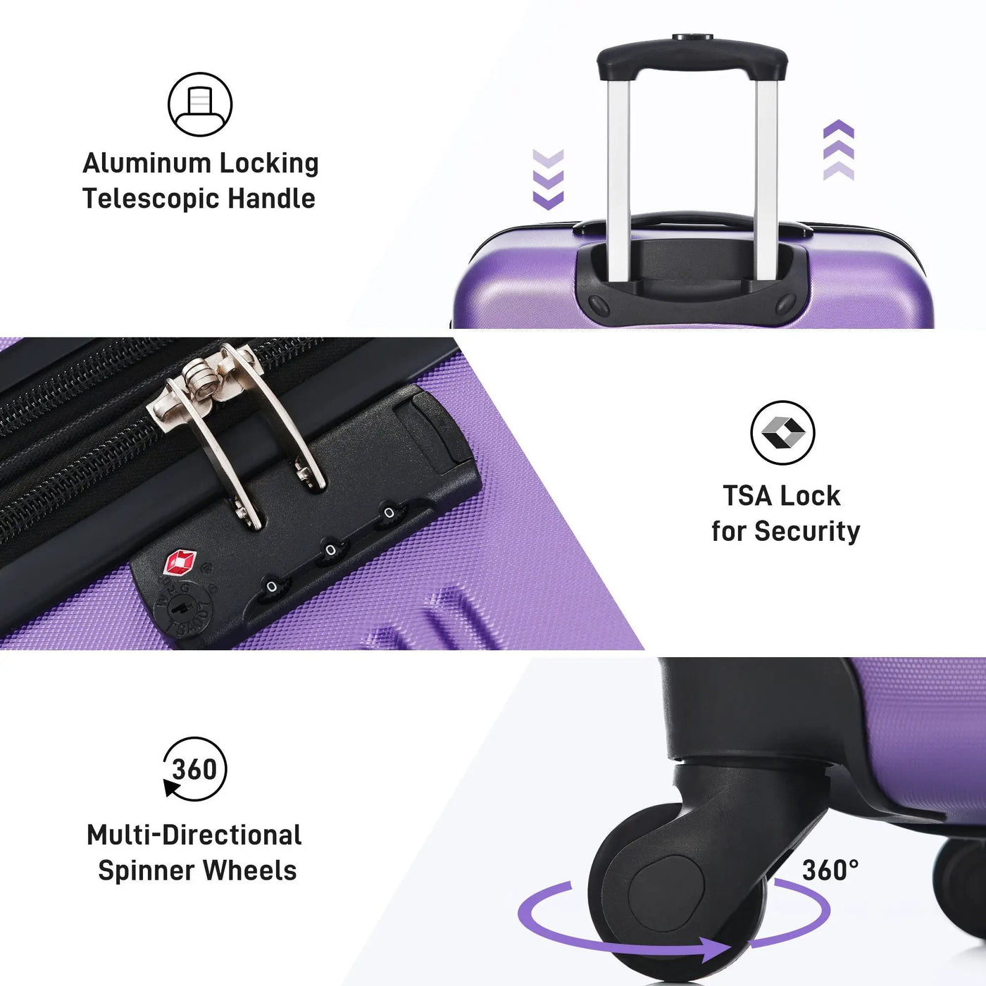 3 Piece Luggage Set Hardside Spinner Suitcase With Tsa Lock 20" 24" 28" Available by HouseOfZazla