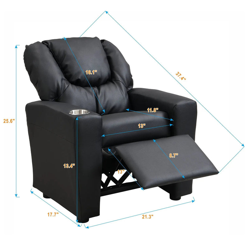Sally Deluxe Kids Recliner Chair With Cup Holder - Black by Unique Piece Furniture