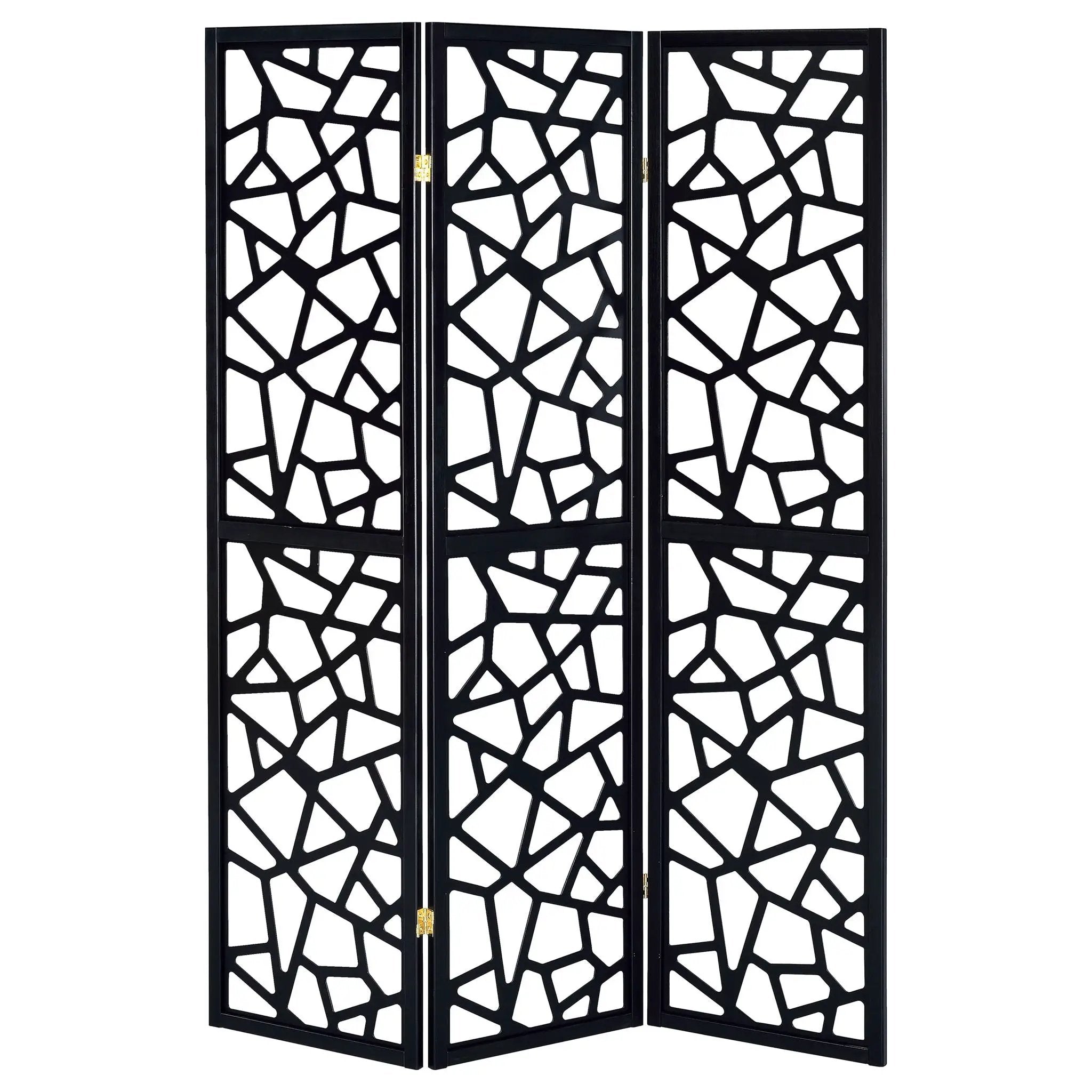 3 Panel Folding Screen With Mosaic Cutout Design - Black by HouseOfZazla
