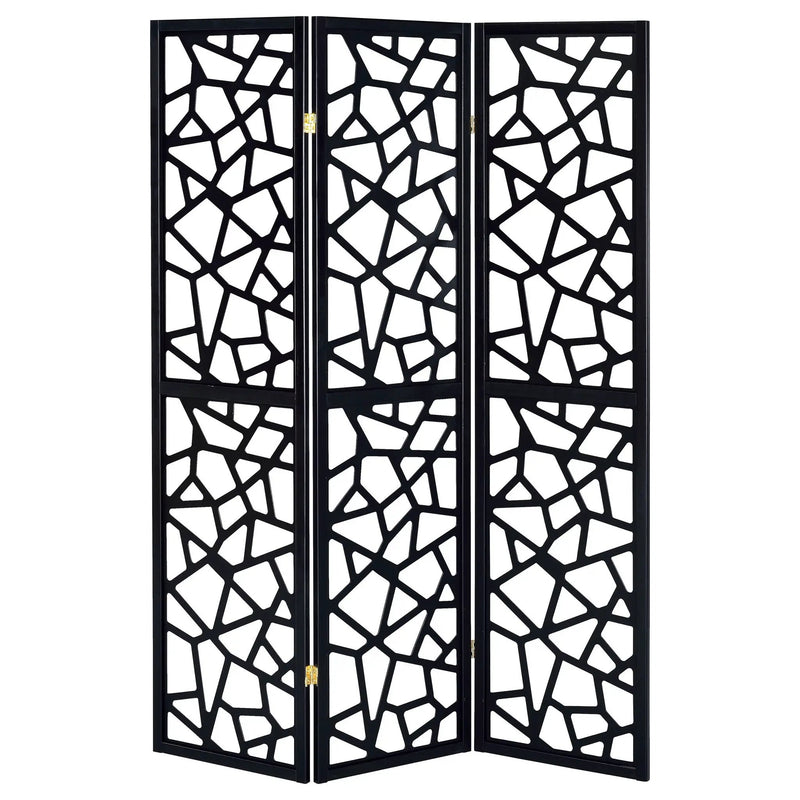 3 Panel Folding Screen With Mosaic Cutout Design - Black by HouseOfZazla