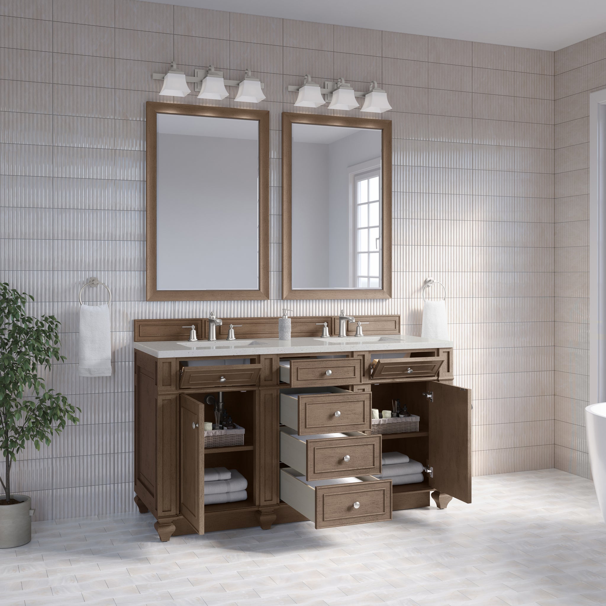 James Martin Bristol 60" Double Bathroom Vanity, Whitewashed Walnut, view 24