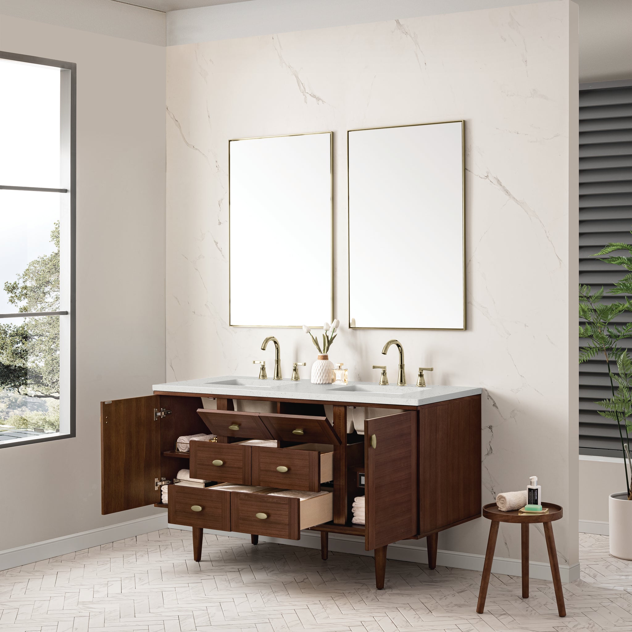 James Martin Amberly 60" Dual Mount Double Bathroom Vanity, Mid-Century Walnut, view 38