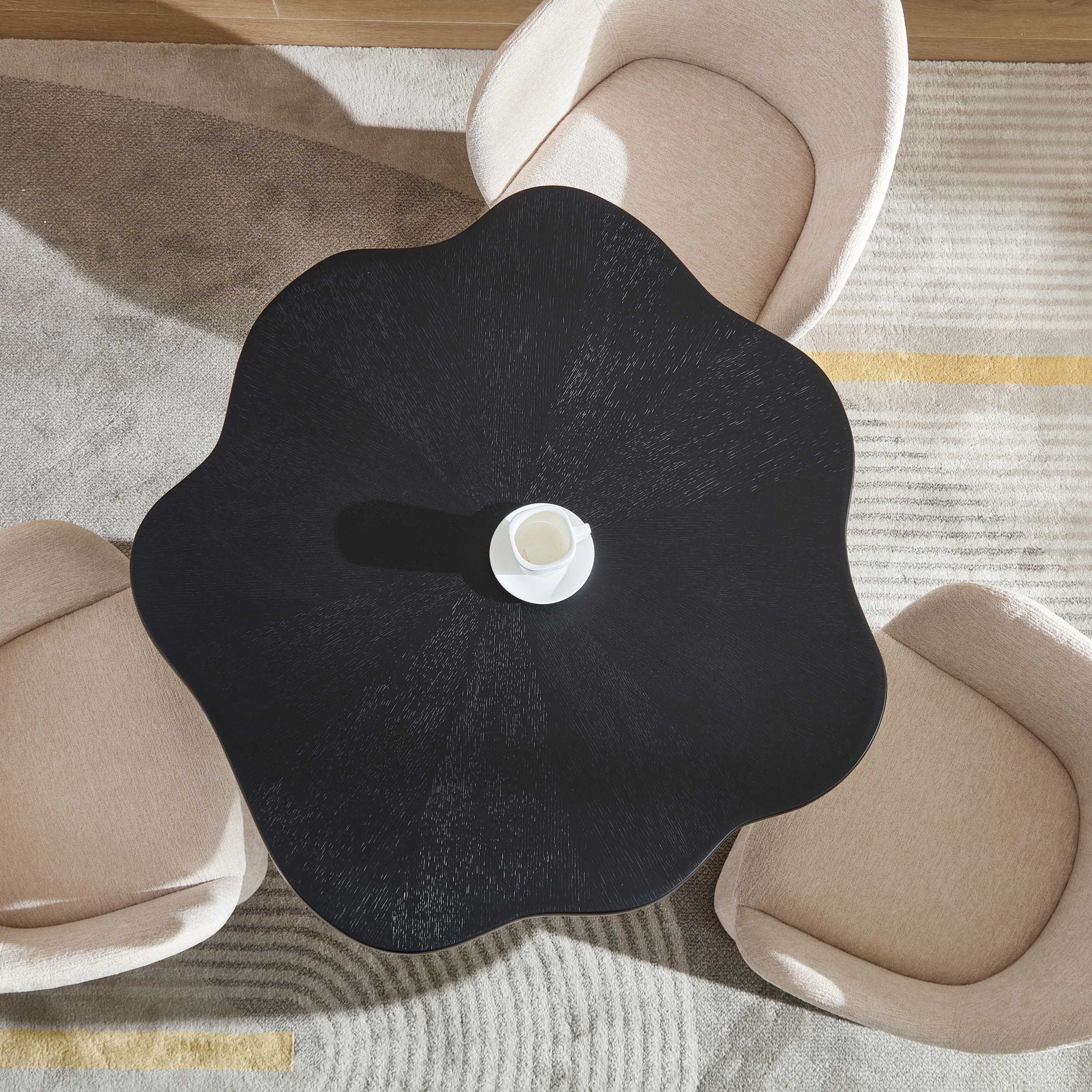Sculptural Round Dining Table Petal Shape Root Texture For Dining Room - Black by HouseOfZazla