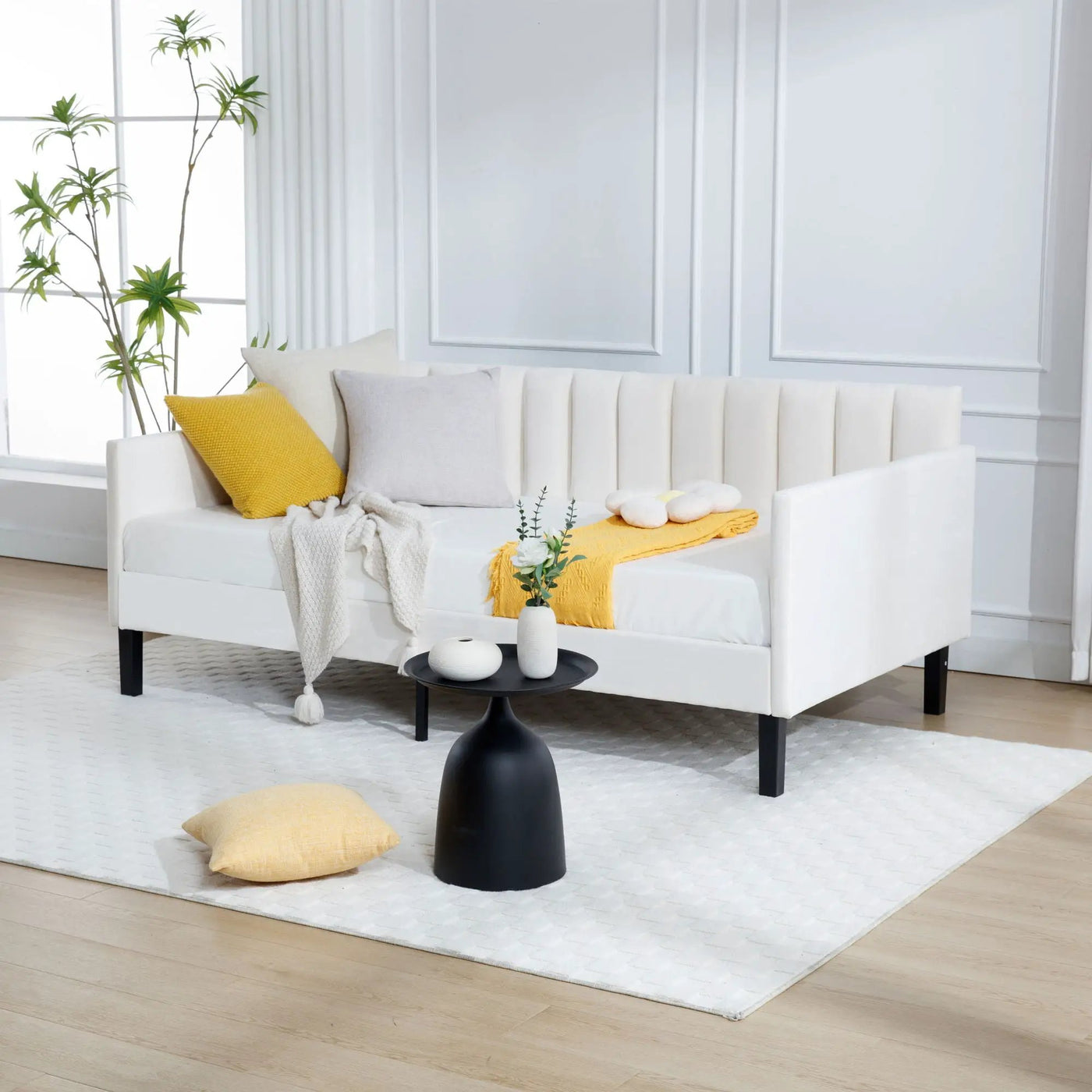 Elena - Boucle Upholstered Daybed, Ribbed Tufted Backrest by Unique Piece Furniture