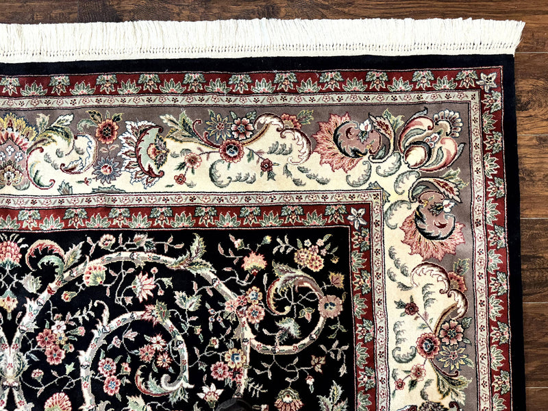 Black Pak Persian Rug 8x11, Floral Pattern, Hand Knotted Vintage Wool Rug with Silk Highlights, Fine 200 KPSI by Jewel Rugs