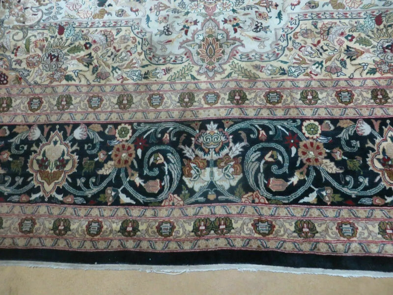 Beautiful Sino Persian Rug 9x12, Elegant High Quality Handmade Wool Oriental Carpet, Medallion with Corner Design, Floral, Black and Ivory by Jewel Rugs