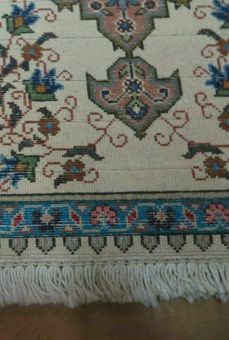 1' 9" X 2' 5" Handmade Indian Wool Rug Lahore Floral Design Small Oriental Rug Beige & Teal by Jewel Rugs