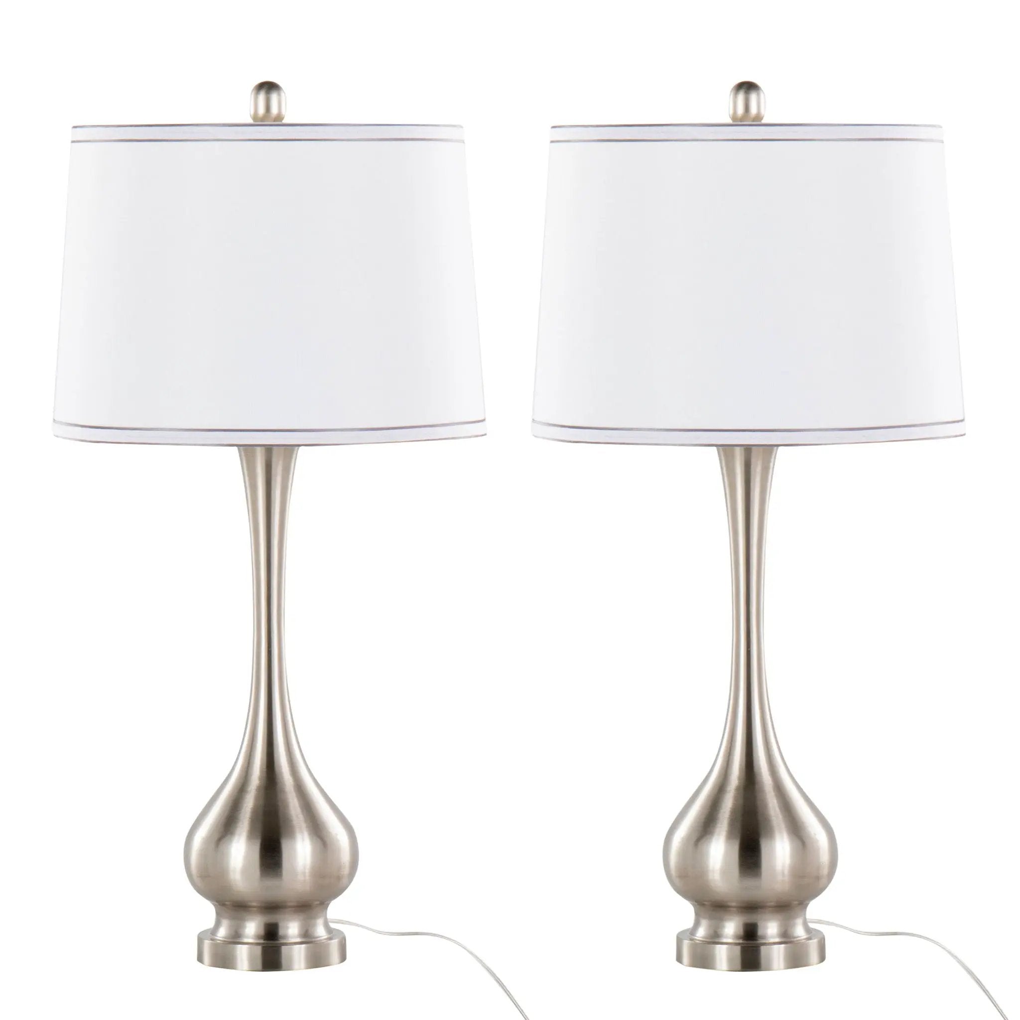 Cairo - Contemporary Table Lamp (Set of 2) - Nickel / White / Silver Trim by HouseOfZazla