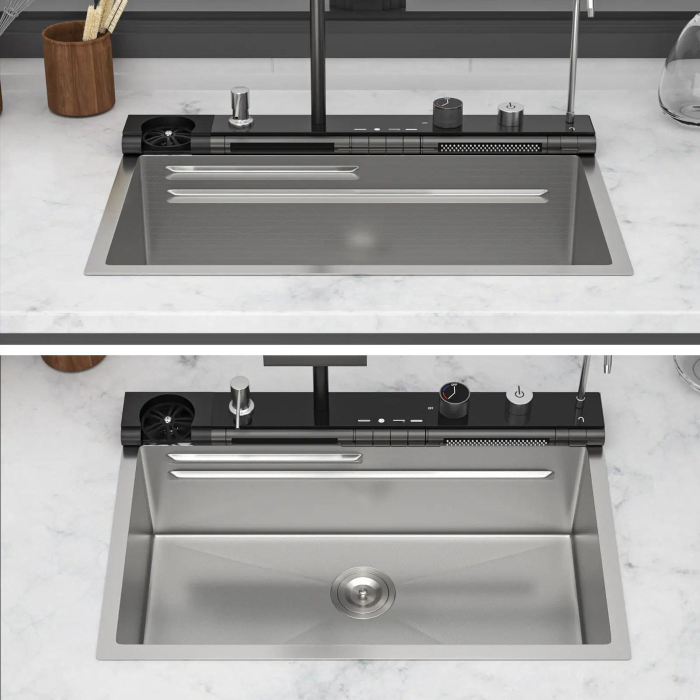 30" Single Bowl Kitchen Sink With Smart LED Faucet by HouseOfZazla