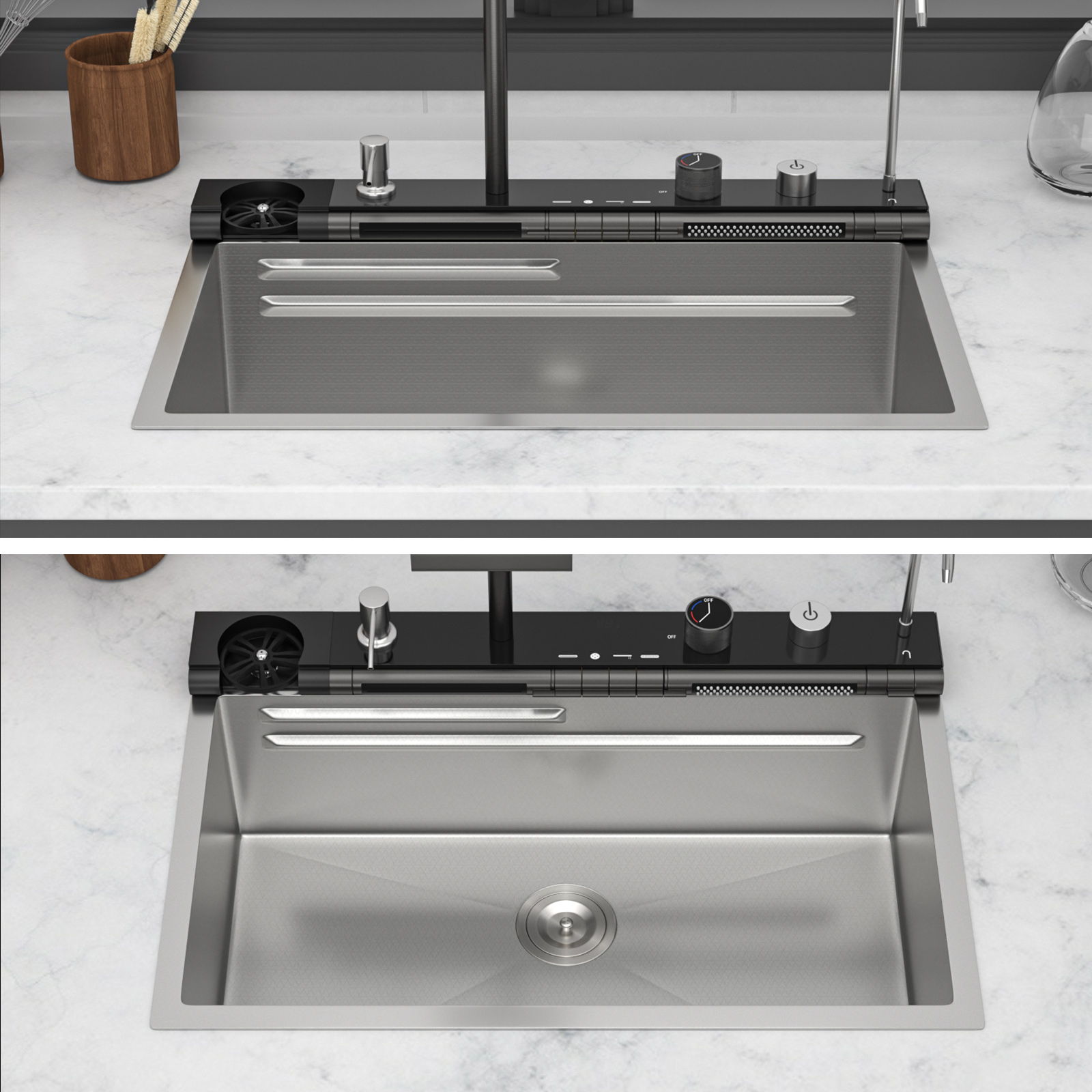30" Single Bowl Kitchen Sink With Smart LED Faucet by HouseOfZazla