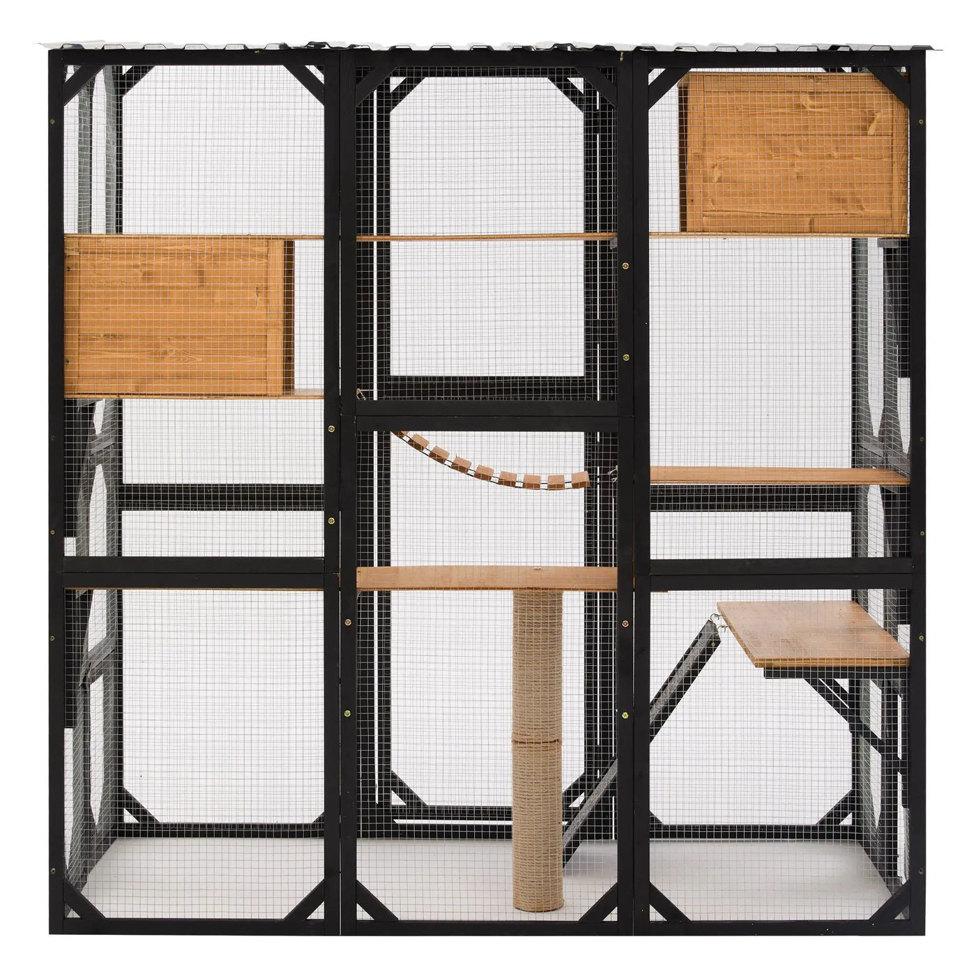 Outdoor Cat Enclosure With Sleeping Houses, Jumping Platforms, Scratching Post by HouseOfZazla