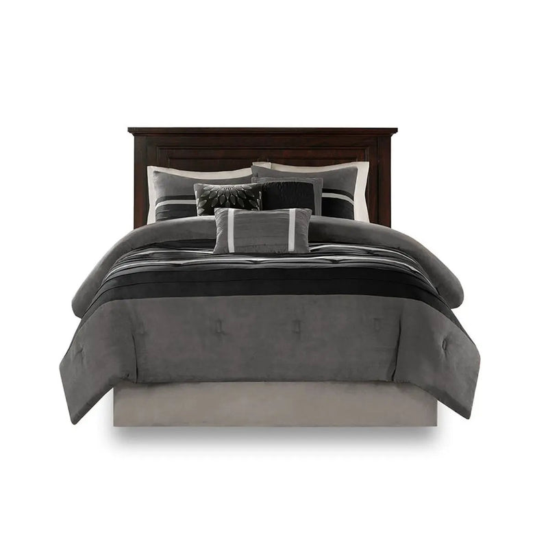 7 Piece Faux Suede Comforter Set Black California King by HouseOfZazla