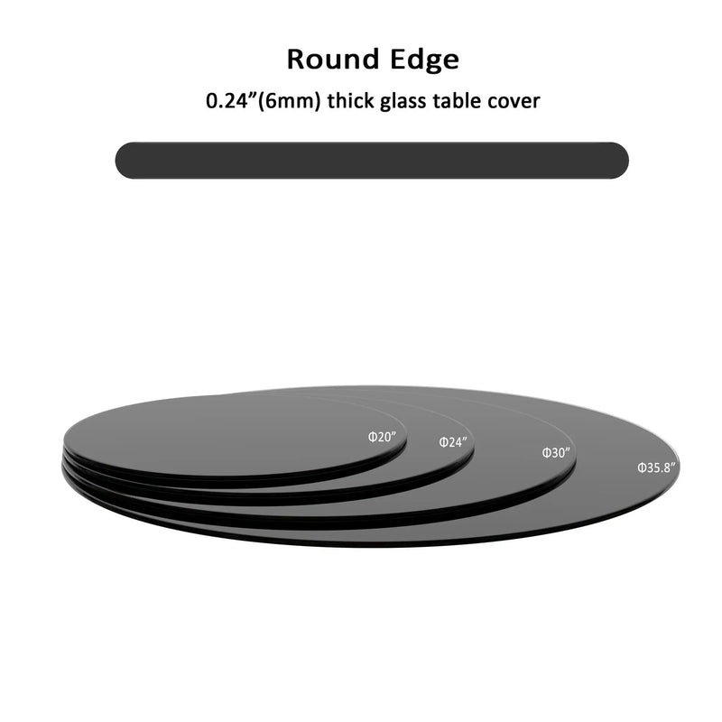 36" Round Tempered Glass Table Top Black Glass 1 / 4" Thick Round Polished Edge - Black by HouseOfZazla
