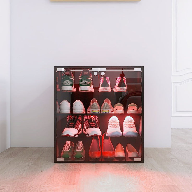 4 Layers Shoe Cabinet With Glass Door And Glass Layer Shoes Display Cabinet With LED Light Bluetooth Control - Black by Unique Piece Furniture