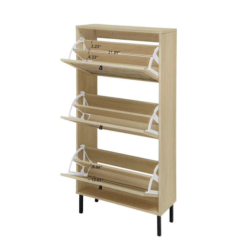 Modern Rattan 3 Door Shoe Rack Cabinet for Entryway by HouseOfZazla