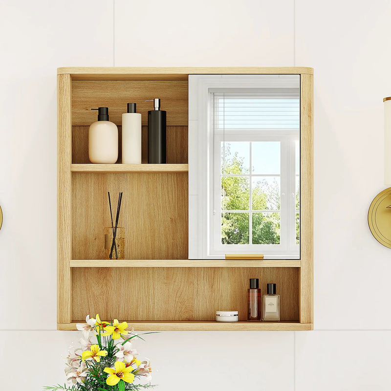 Natural Wood Finish Wall Mounted Mirror Cabinet by HouseOfZazla