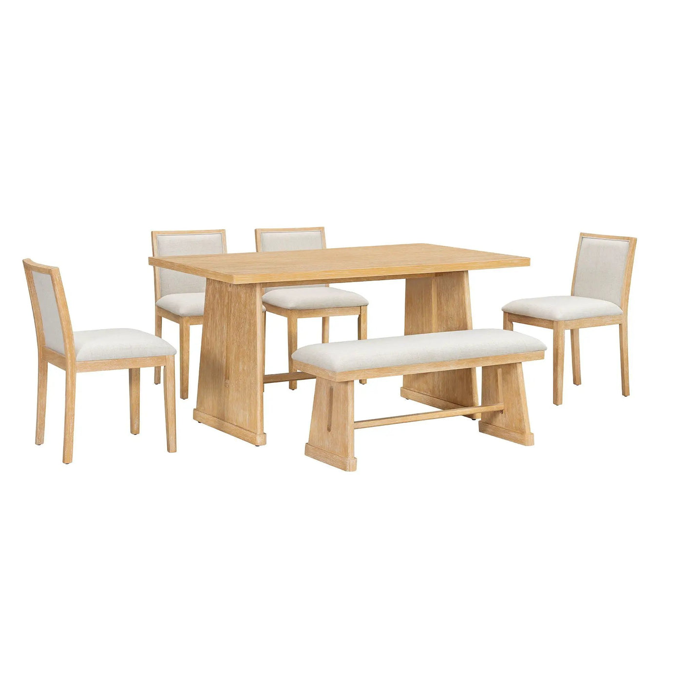Dining Set With Rectangular Table, 4 Upholstered Chairs & 1 Padded Bench by HouseOfZazla