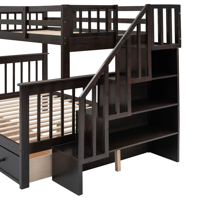 Stairway Bunk Bed With Storage And Guard Rail For Bedroom by HouseOfZazla