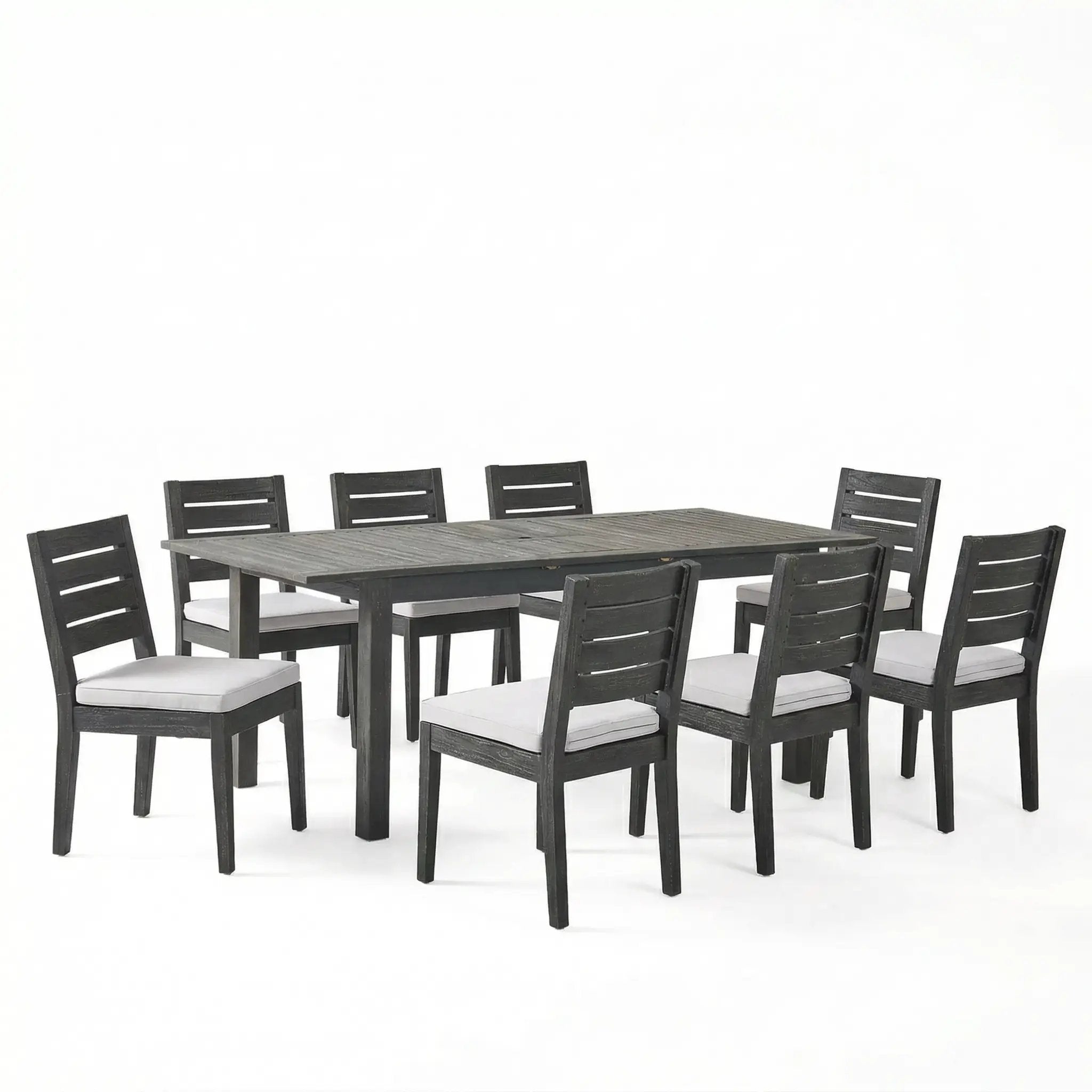 9-Piece Outdoor Dining Set with Extendable Acacia Wood Table and Cushioned Chairs by HouseOfZazla