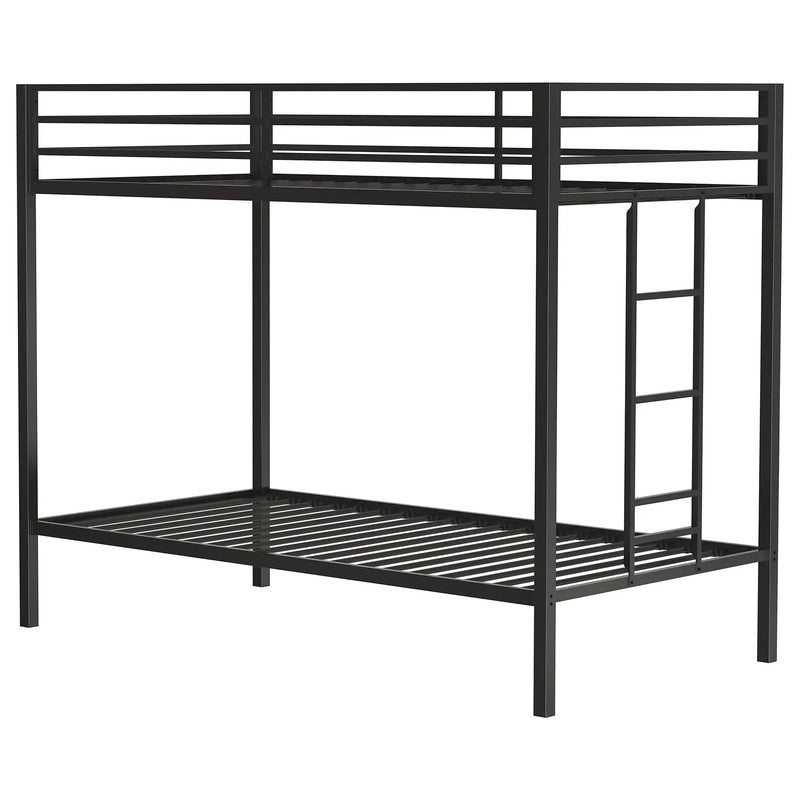 Alevera Metal Twin Over Twin Bunk Bed with Ladder Black by Unique Piece Furniture