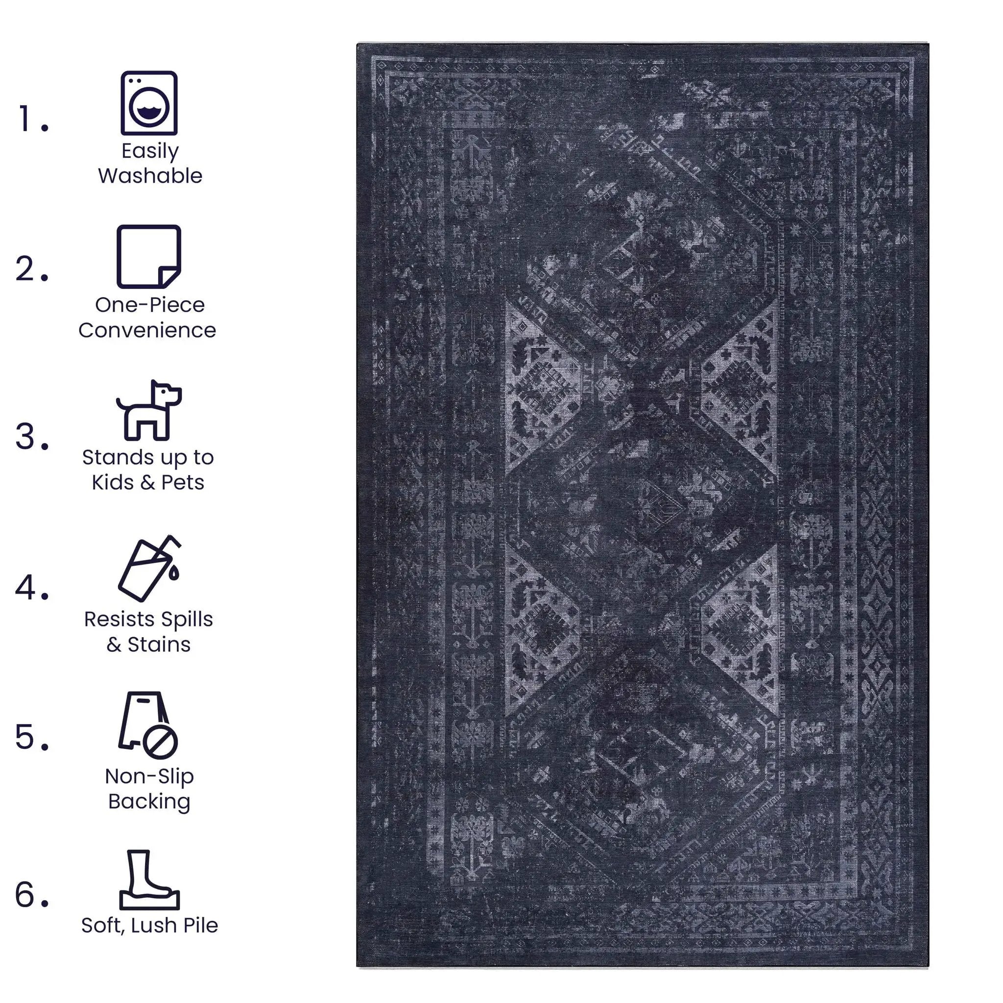 Maval - 5' X 8' Washable Area Rug - Black / Gray by HouseOfZazla