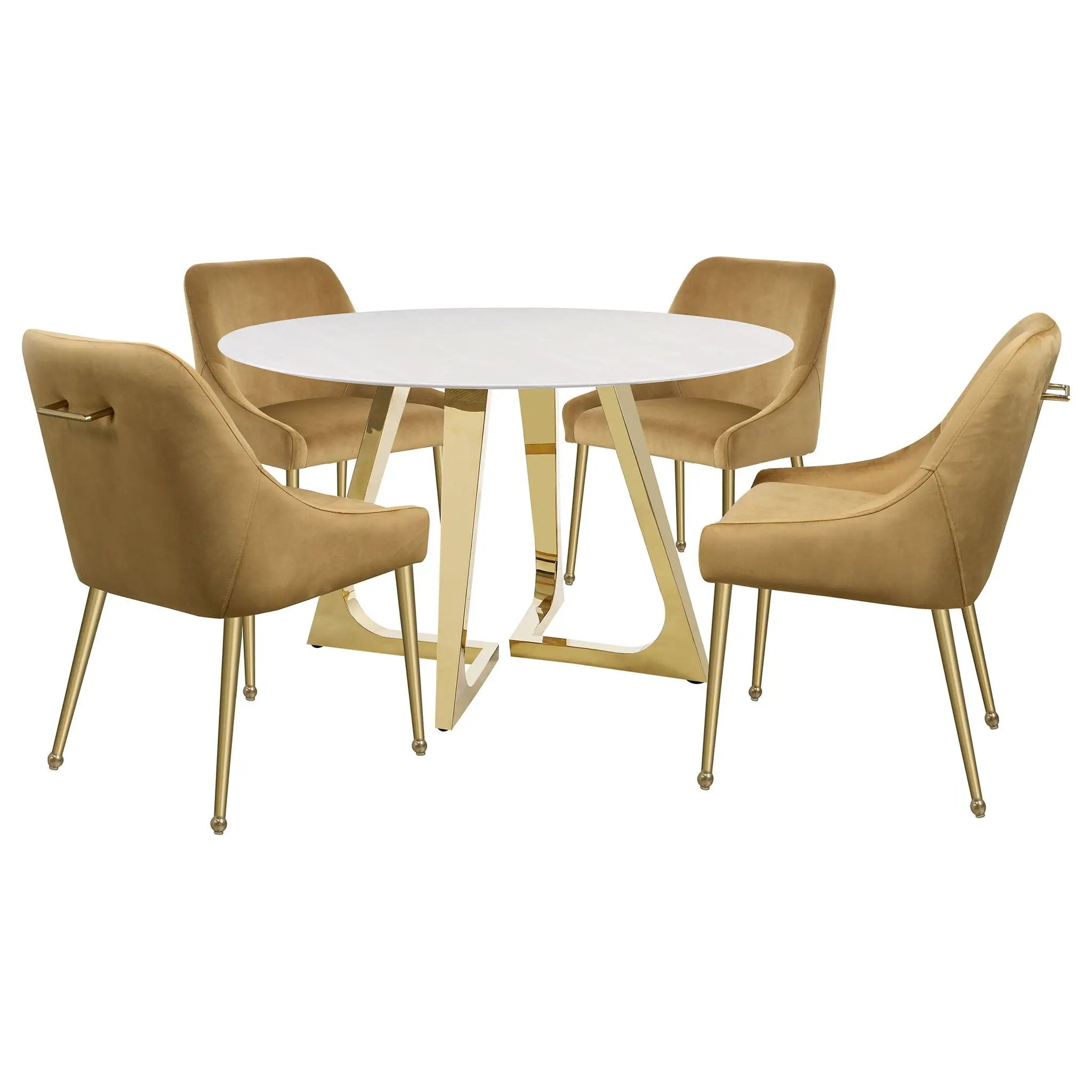 Gwynn Round 51-inch Marble Stainless Steel Dining Table Gold by Unique Piece Furniture