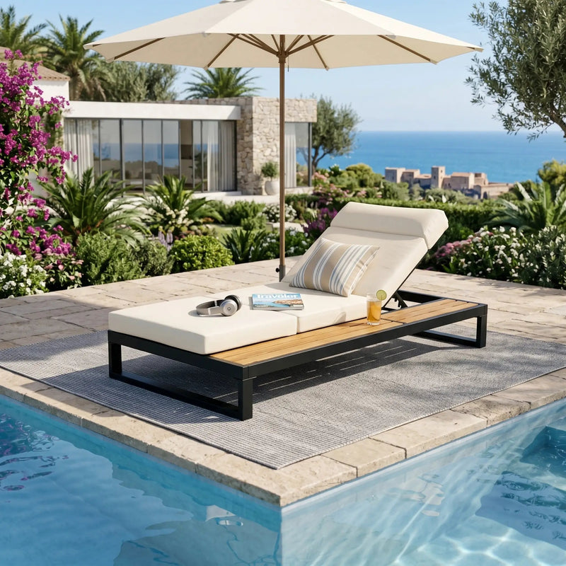 Black Iron & Teak Finish Chaise Lounge Set by HouseOfZazla