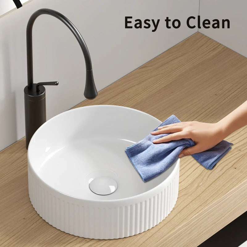 Small Bathroom Sink - 14 Inch Round Above Counter Porcelain Ceramic by HouseOfZazla