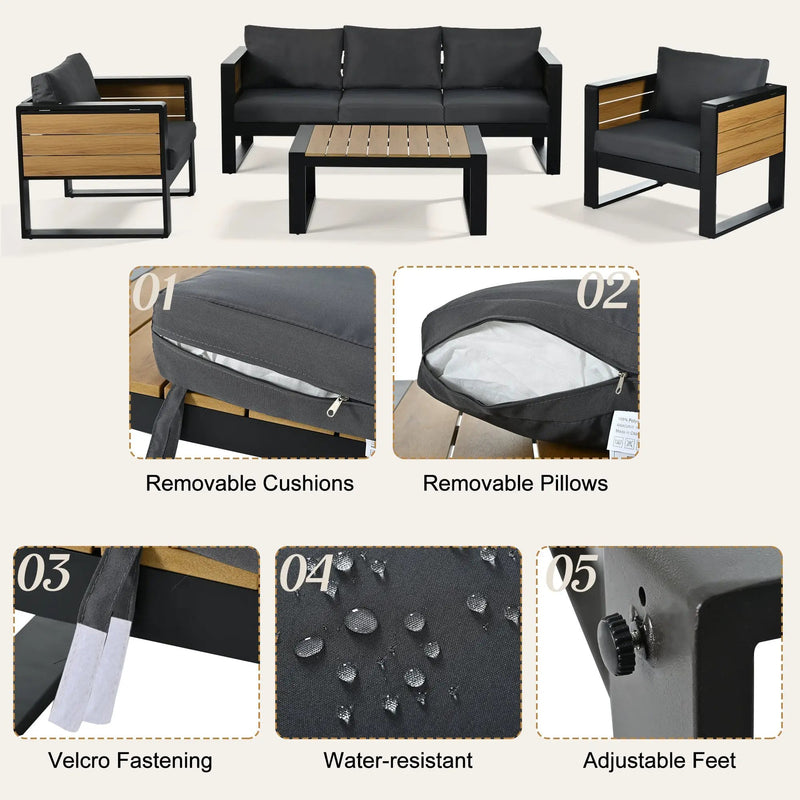 Aluminum Frame Large 4-Piece Outdoor Patio Furniture Set for 5 Person by HouseOfZazla
