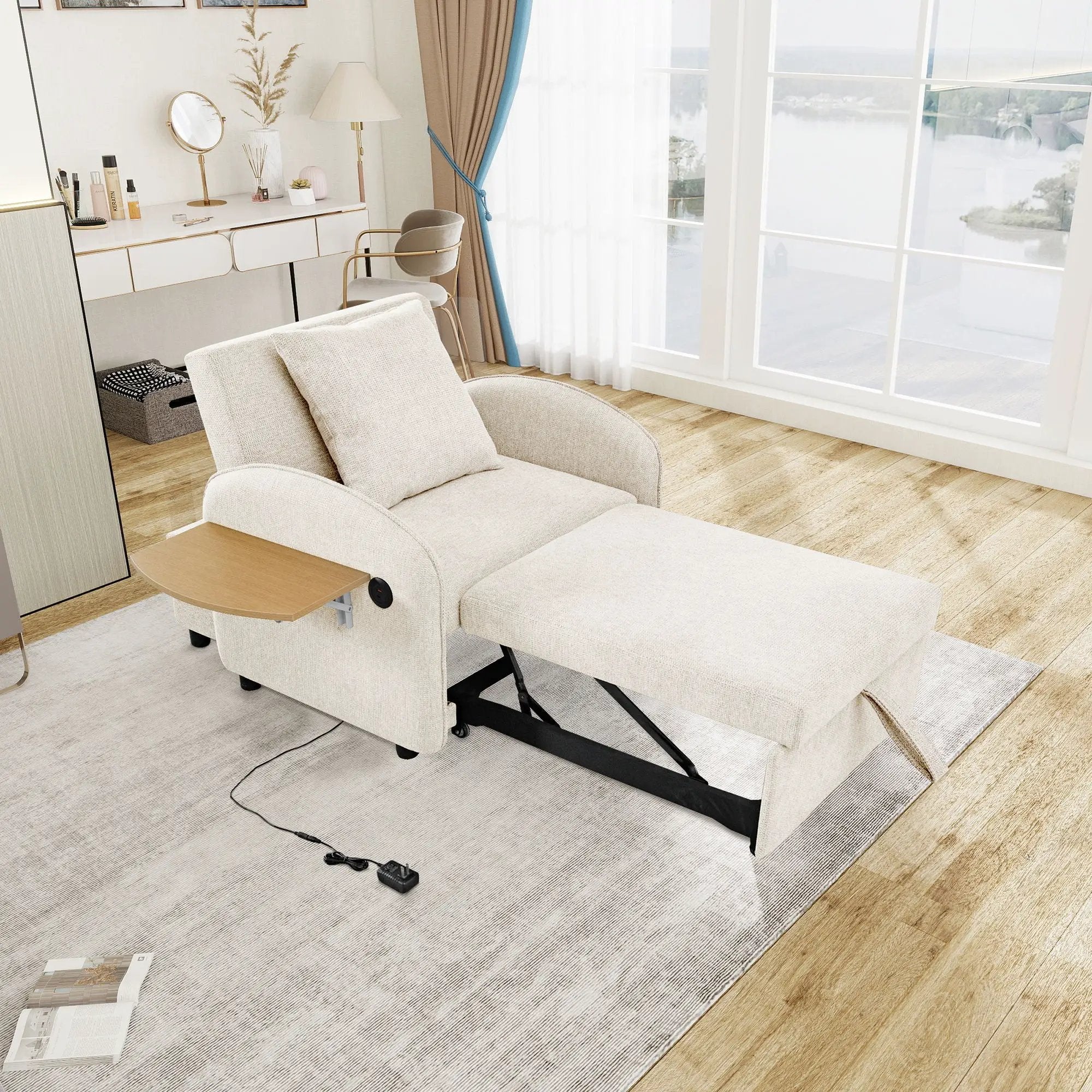 Convertible Single Chair Bed With Computer Board And USB Ports, 3 In 1 Sofa Bed - Beige by HouseOfZazla