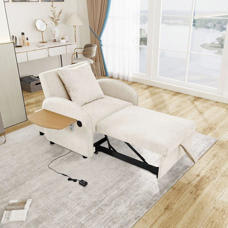 Convertible Single Chair Bed With Computer Board And USB Ports, 3 In 1 Sofa Bed - Beige by HouseOfZazla