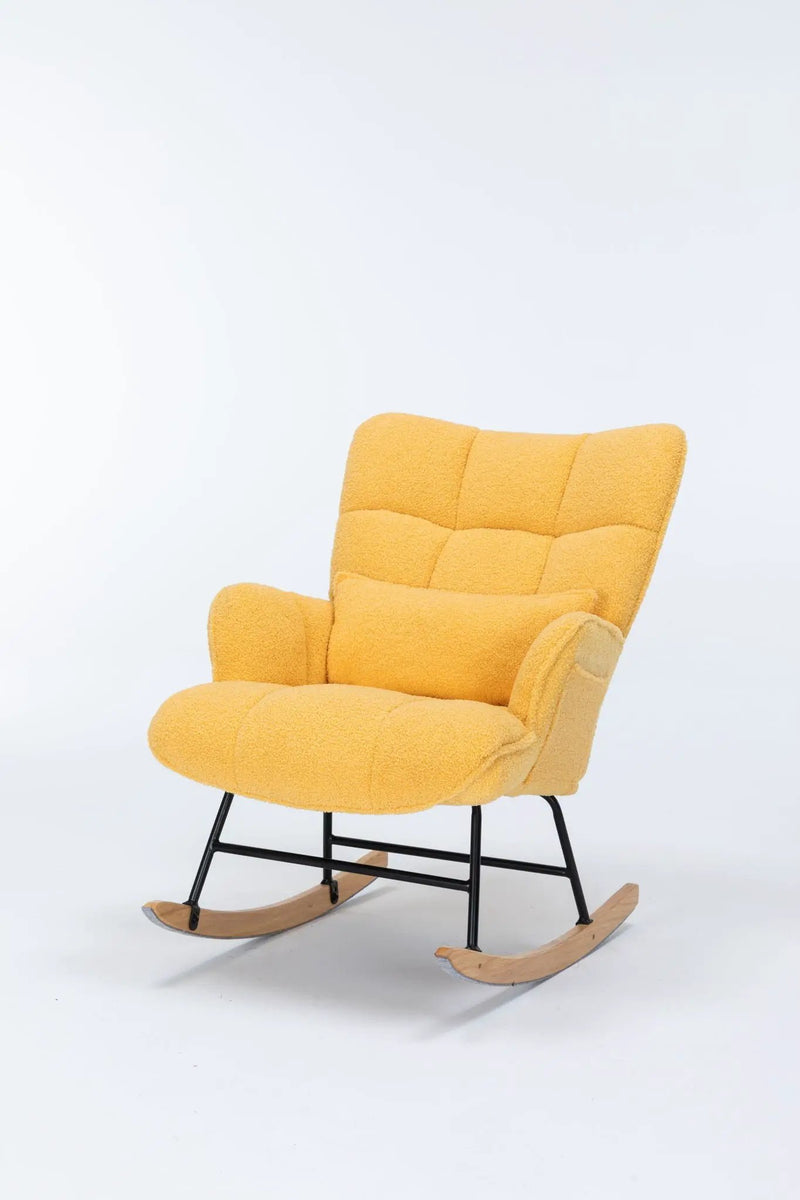 Rocking Chair Nursery, Teddy Upholstered Glider Rocker With High Backrest, Reading Chair Modern Rocking Accent Chairs Glider Recliner For Living Room - Yellow by Unique Piece Furniture