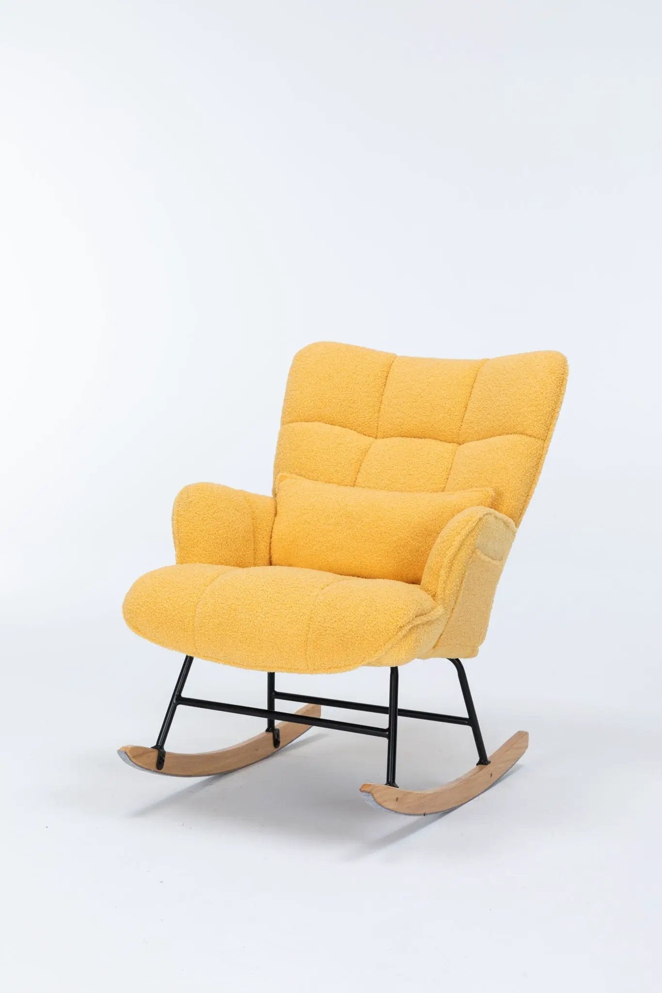 Rocking Chair Nursery, Teddy Upholstered Glider Rocker With High Backrest, Reading Chair Modern Rocking Accent Chairs Glider Recliner For Living Room - Yellow by HouseOfZazla