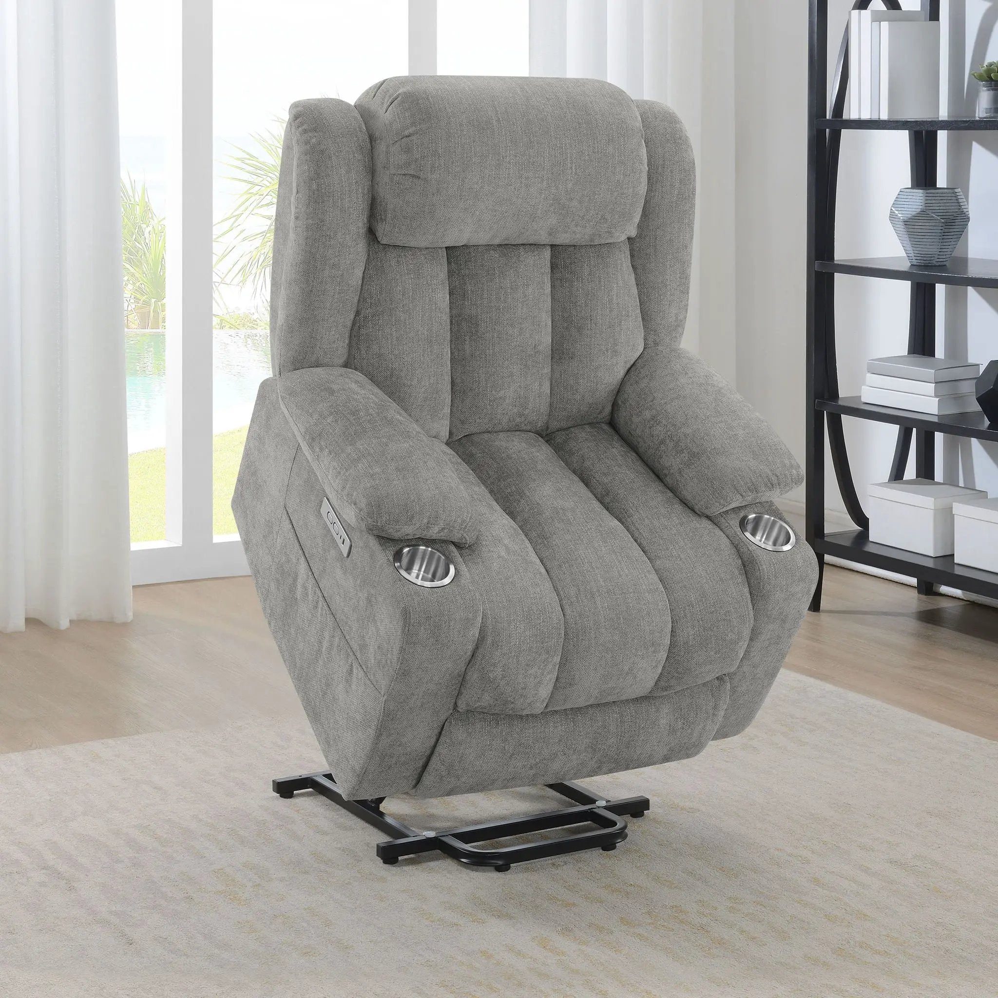 Beca - Upholstered Power Lift Recliner With Cupholders And USB Charging by HouseOfZazla