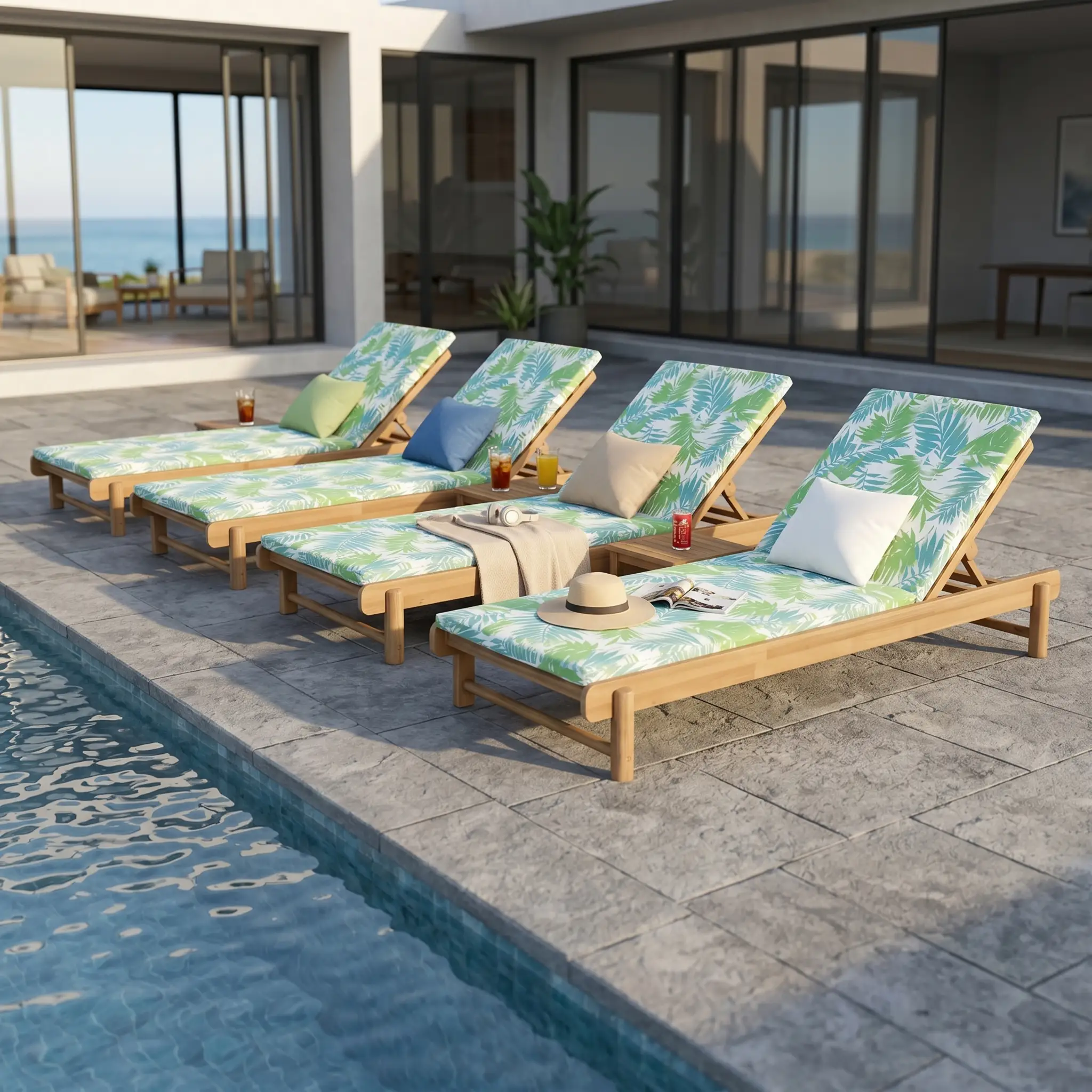 Light Teak Acacia Wood Chaise Lounge Set by HouseOfZazla