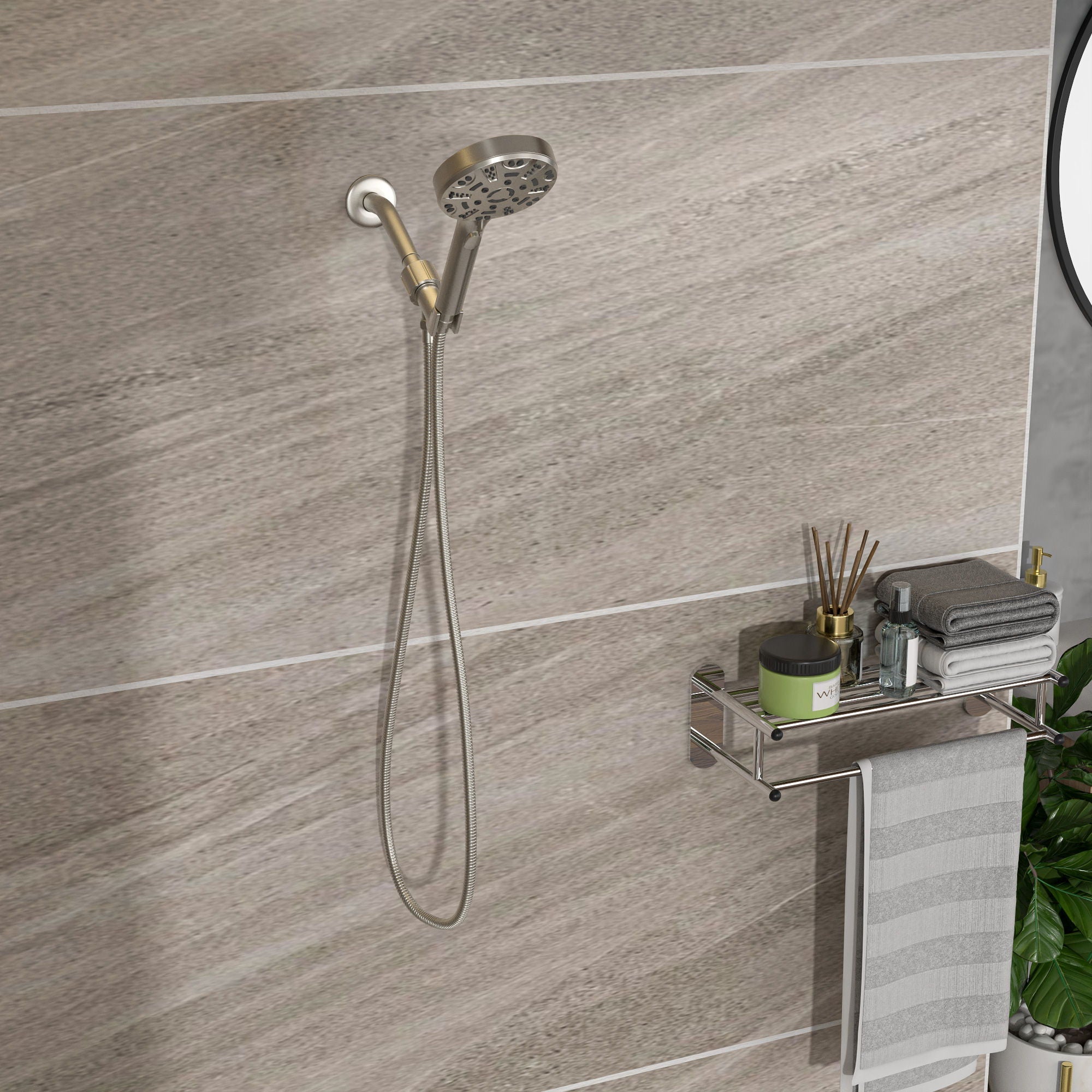 Multi Function Adjustable Hand Shower 8 Function Hand Shower, Plastic Construction - Brushed Nickel by HouseOfZazla