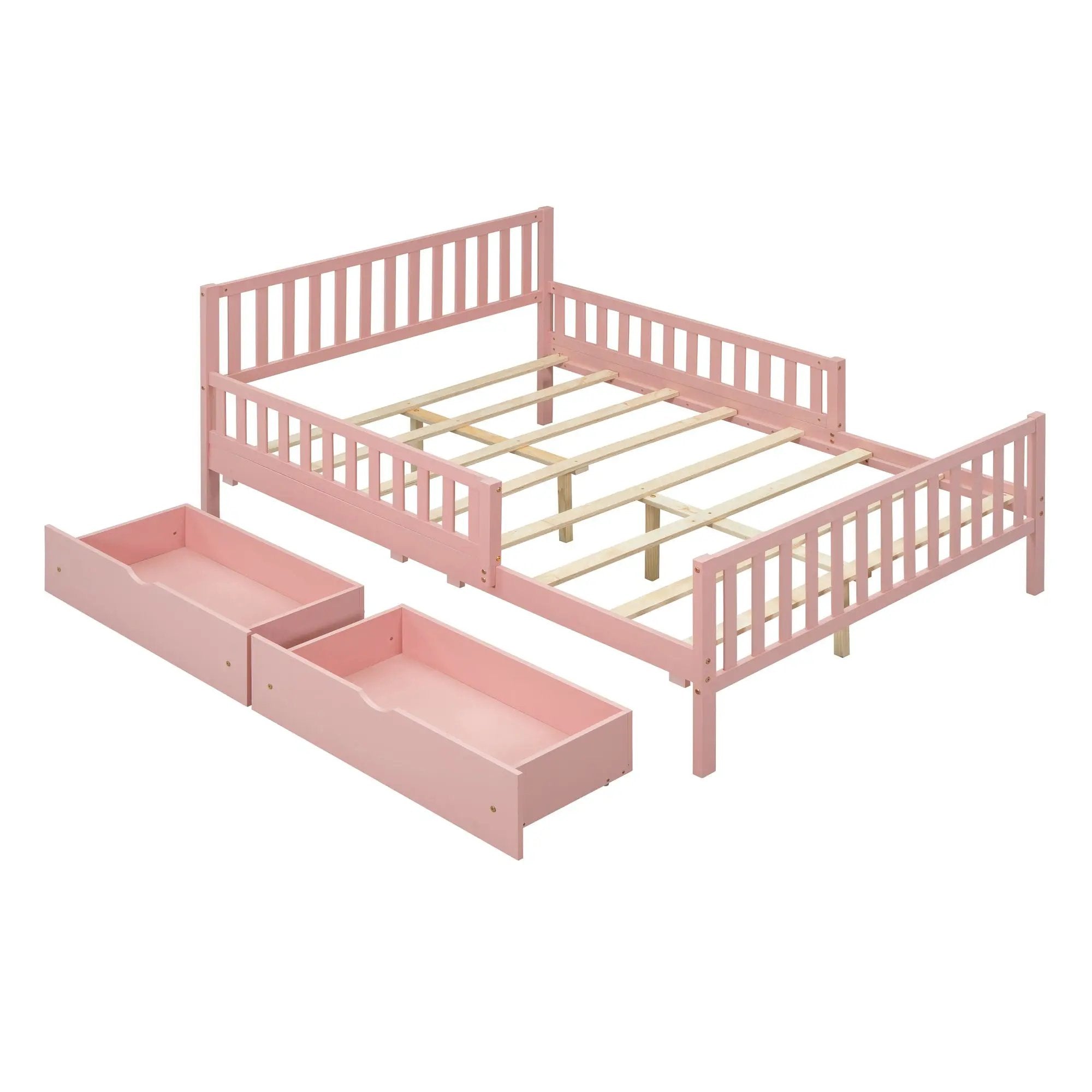 Platform Bed With Guardrails On Both Sides And 2 Storage Drawers by HouseOfZazla