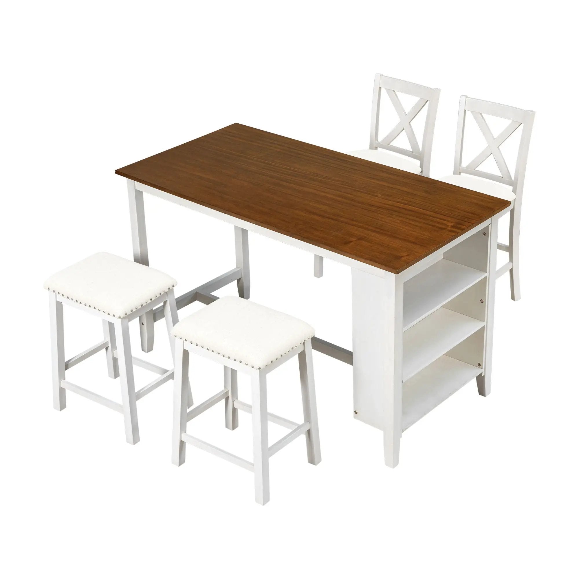 5 Pieces Counter Height Rustic Farmhouse Dining Room Wooden Bar Table Set With 2 Stools And 2 Chairs by HouseOfZazla