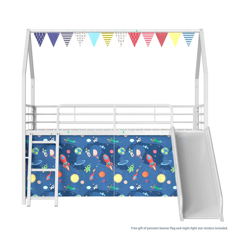 Jack - House Loft Bed With Slide And Curtain Set by HouseOfZazla