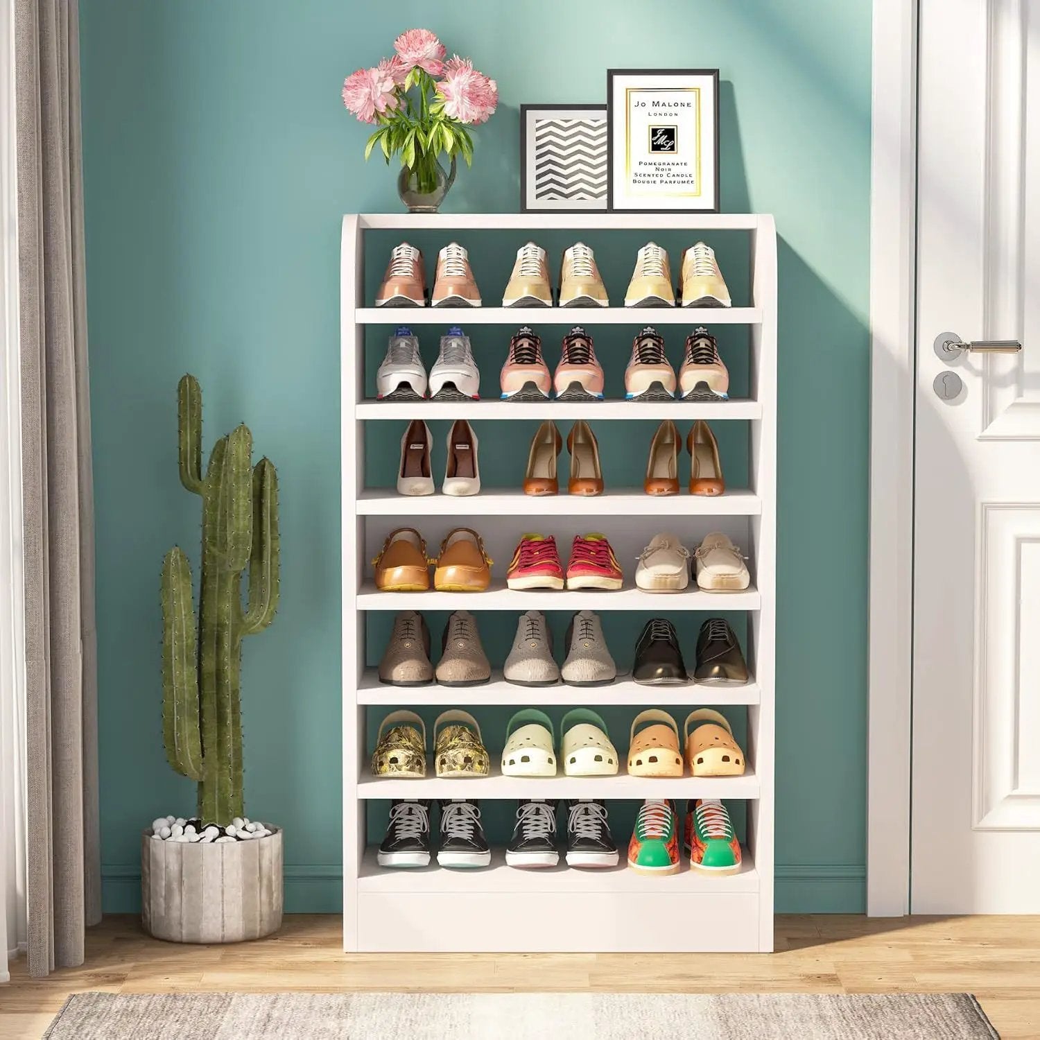 8 Tier Tall Shoe Rack, Wooden Shoe Storage Cabinet, Entryway Organizer - White by HouseOfZazla