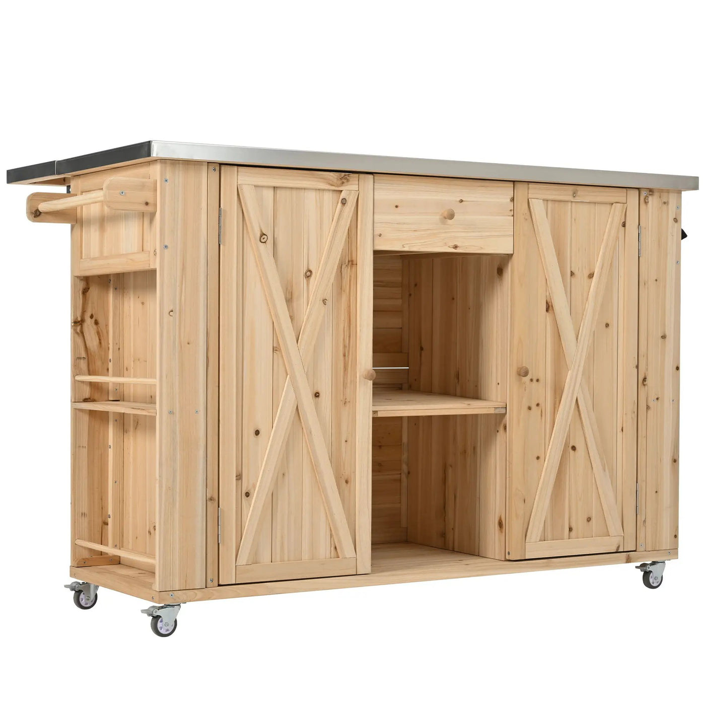 Outdoor Kitchen Island With Stainless Steel Top, Ample Storage Space, Towel And Spice Racks And A Bottle Opener by Unique Piece Furniture