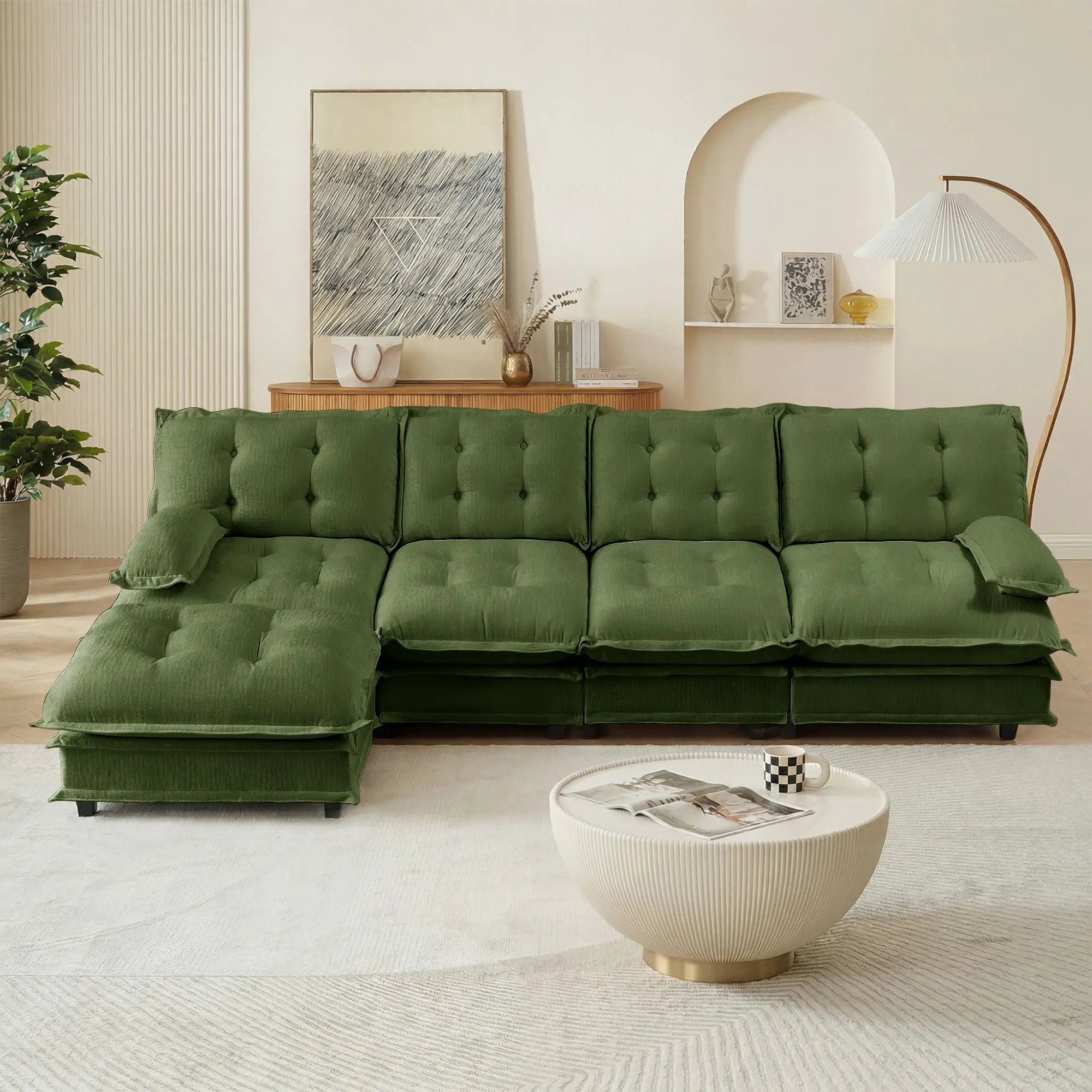 138" L Shaped Modern Sofa Modular Sectional Cloud Couch with Ottoman by HouseOfZazla