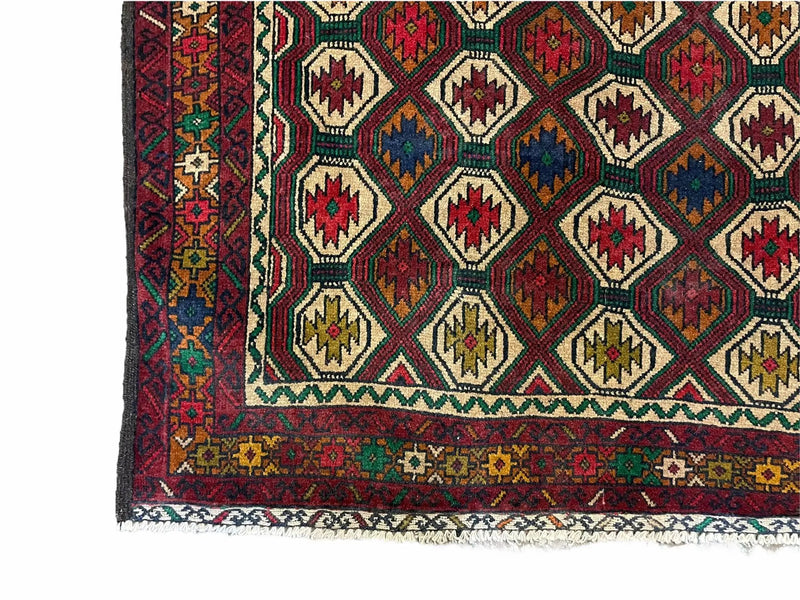 3x5 Vintage Handmade Wool Rug Tribal Turkoman Balouch Prayer Rug Organic Dyes by Jewel Rugs