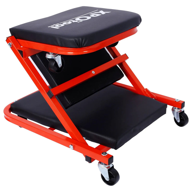 Mechanic Creeper, Z Creeper Seat 2 In 1 Low Profile With 6 Wheels Steel Vinyl - Red by HouseOfZazla