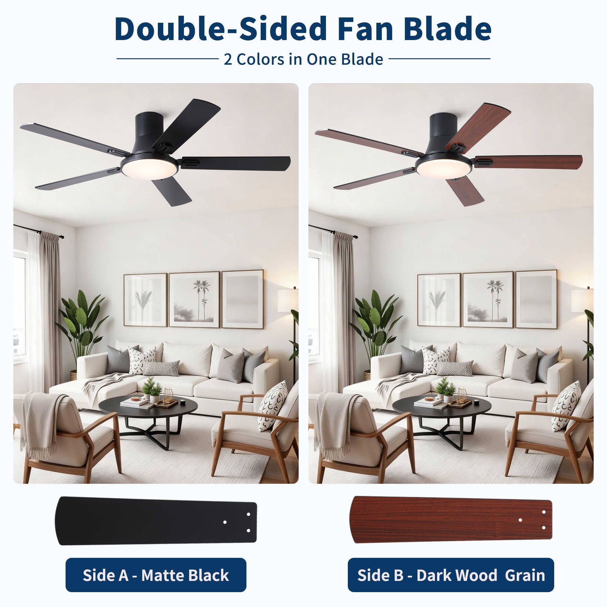 Flush Mount Ceiling Fans With LED Light And Remote Control, 5 Blades by HouseOfZazla