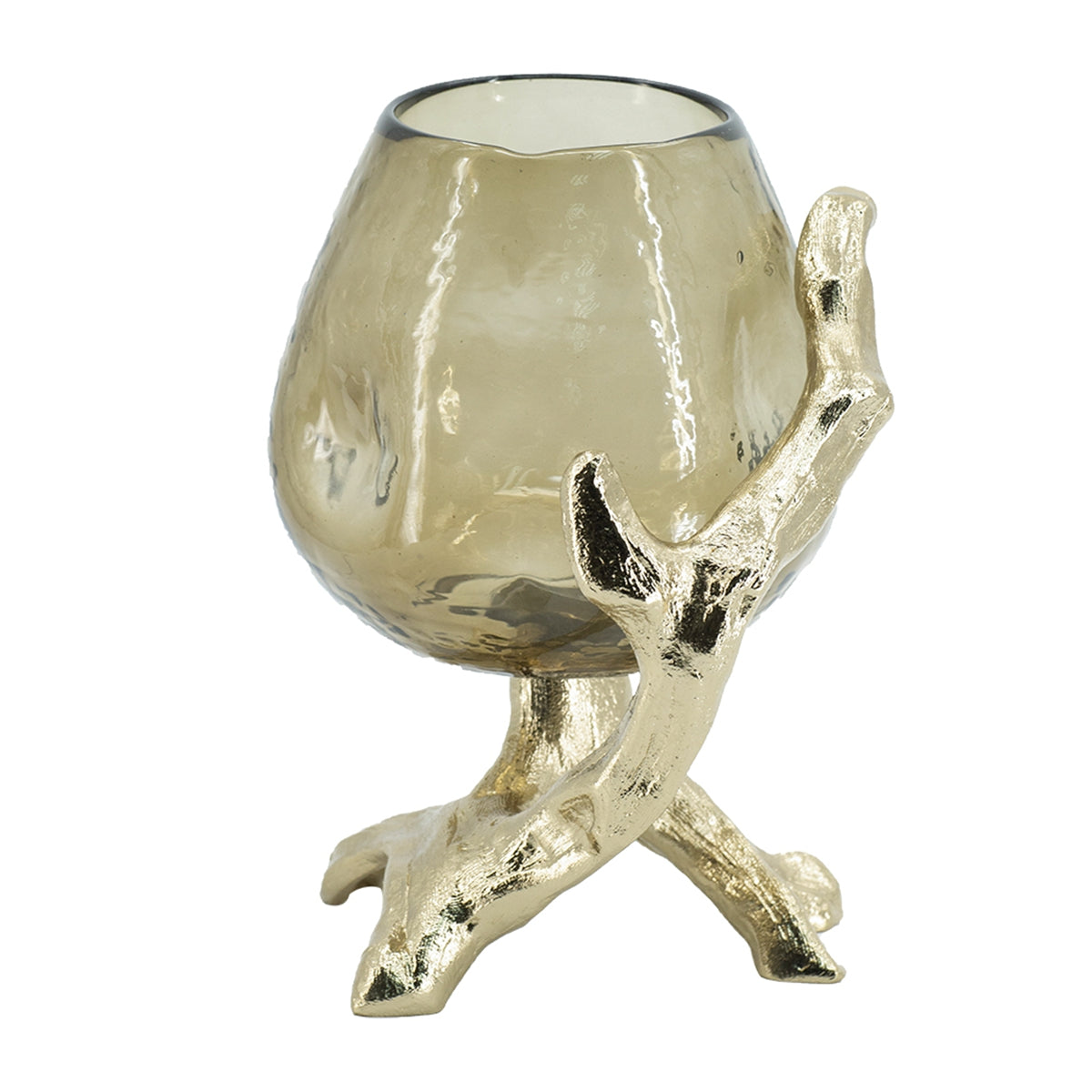Olive Glass Candle Holder with Gold Metal Legs by HouseOfZazla