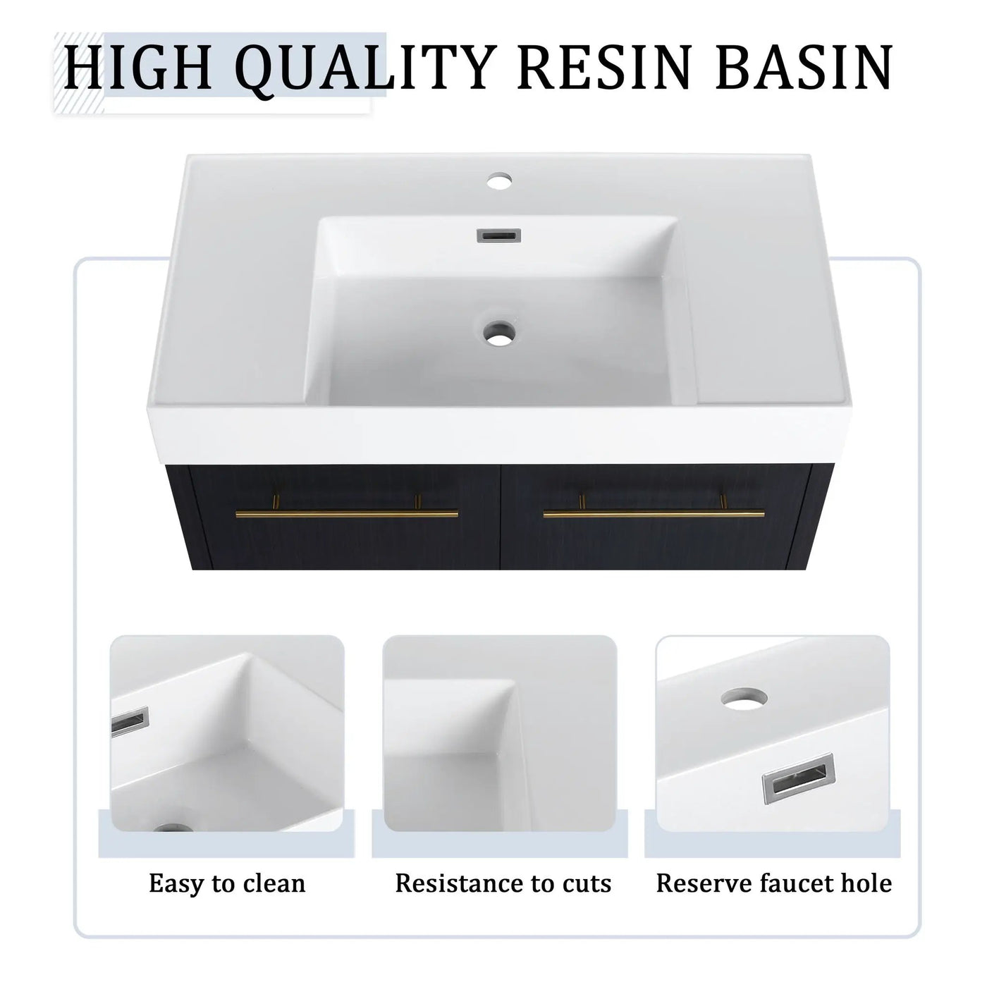 Modern Wall Mounted Bathroom Vanity With Thick Edge Resin Sink And Storage Rack by Unique Piece Furniture