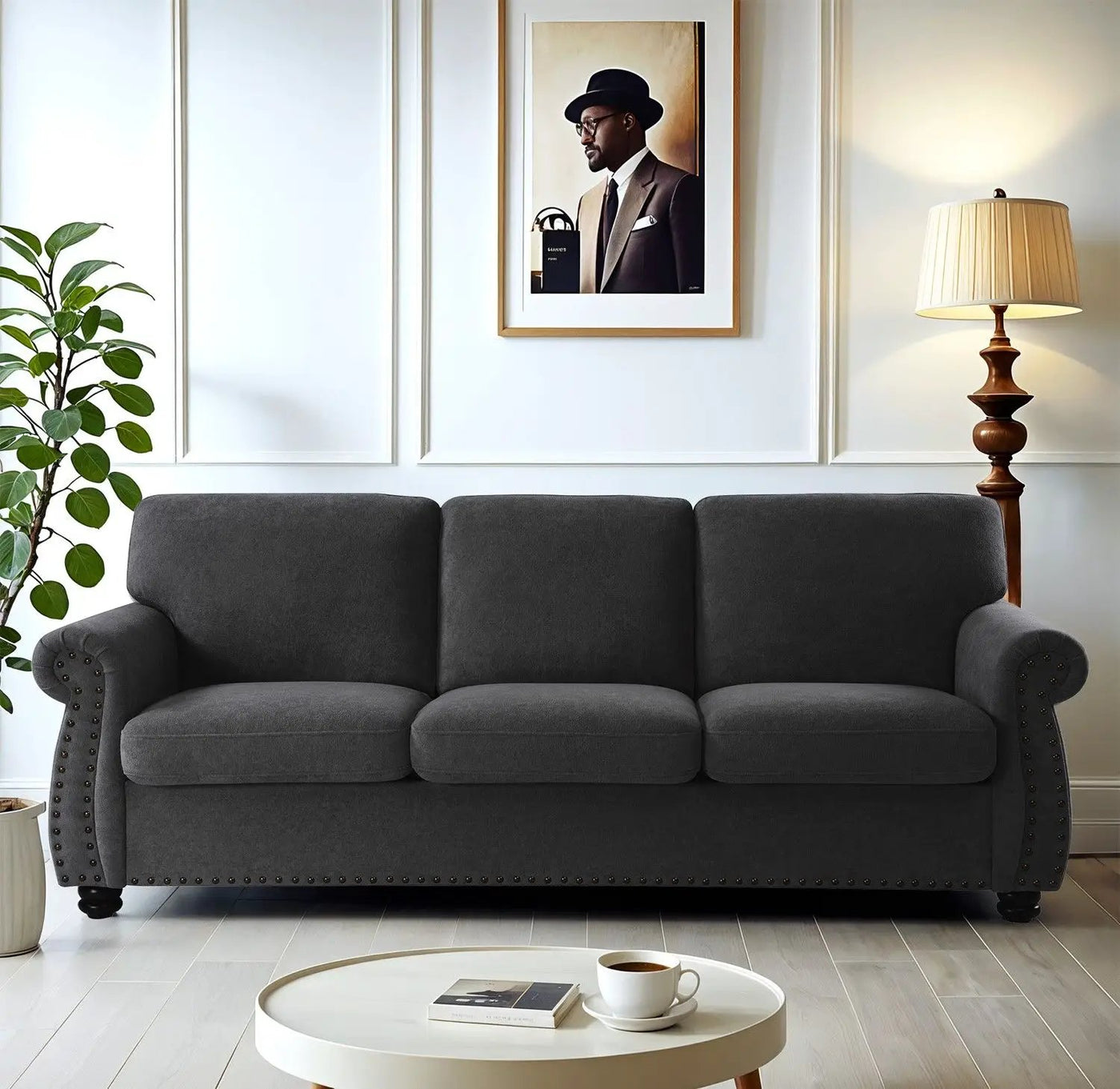 Soft Sofa, Upholstered 3 Seater Couch With High Density Foam, Loose Back Cushions And Turned Legs by Unique Piece Furniture